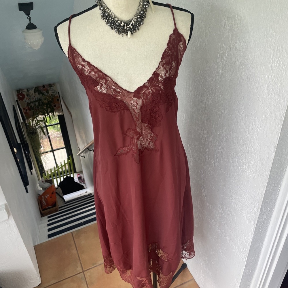 Anthropologie NWT Silky Satin Lace Slip Midi Dress Adjustable‎ Tie Back Size M